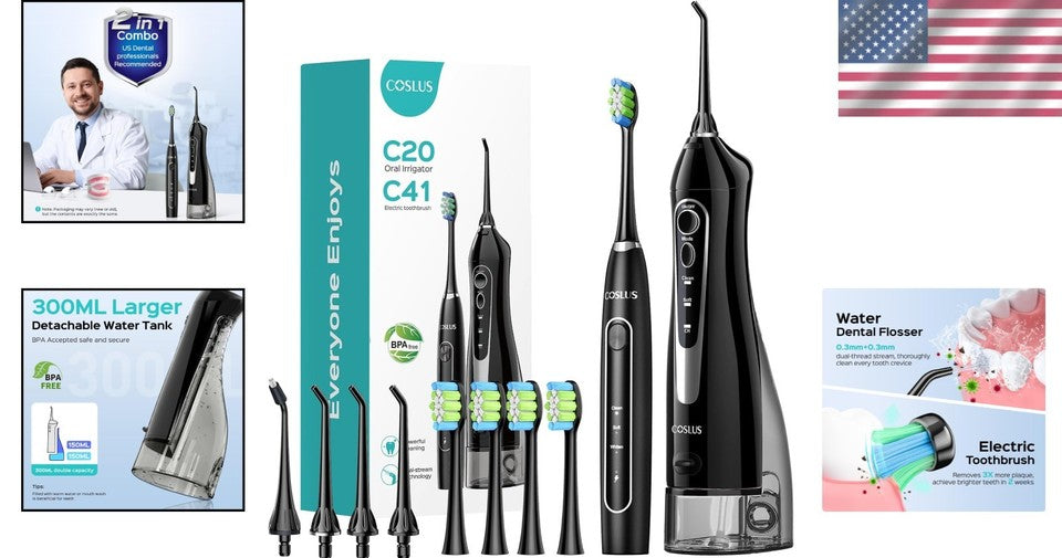 2-in-1 Electric Toothbrush & Water Flosser Combo - Ideal for Family Travel Care